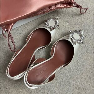 *LIKE BRAND NEW* Amina Muaddi Begum White Satin 70mm EU SIZE 39.5